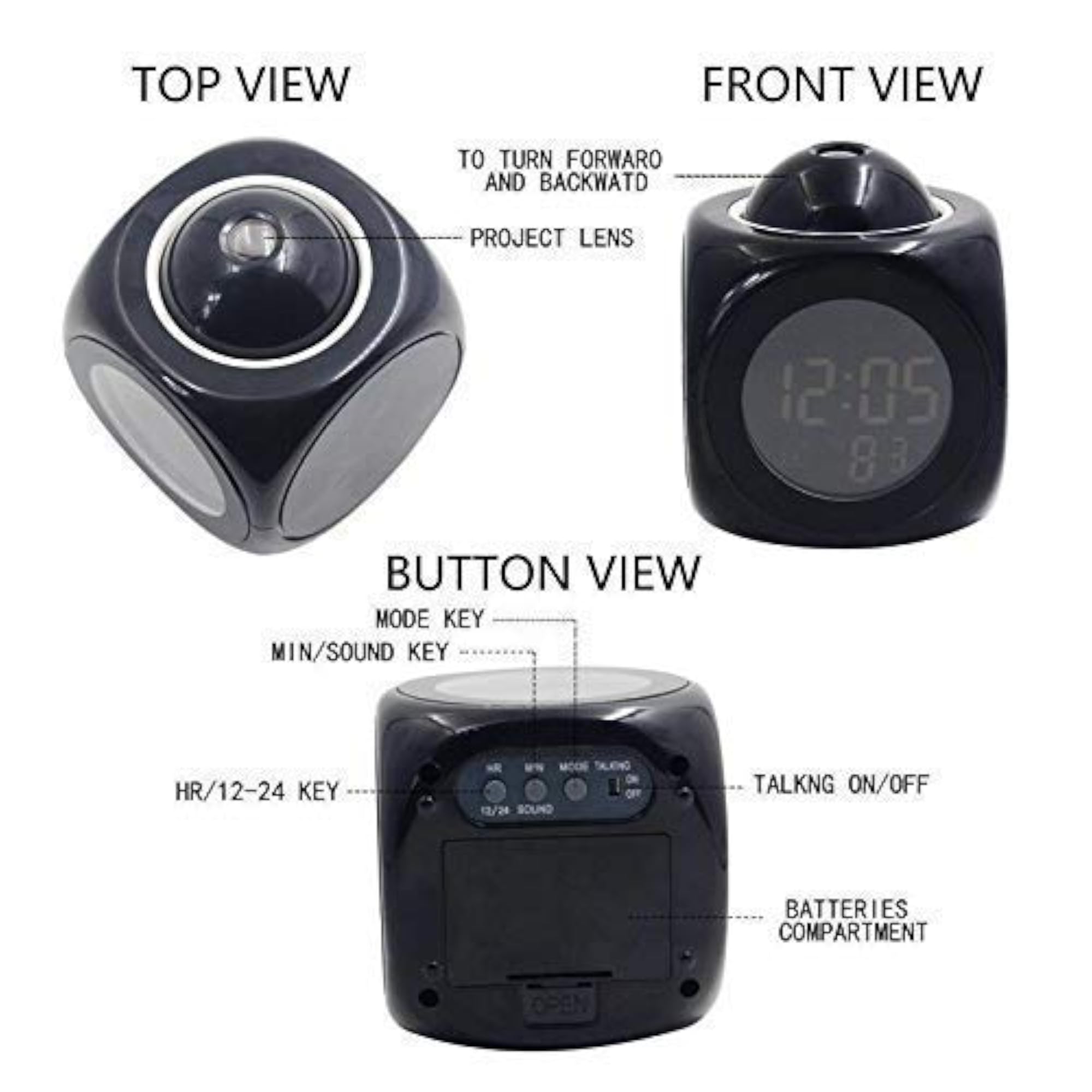 Plastic Digital LCD Projector Alarm Clock