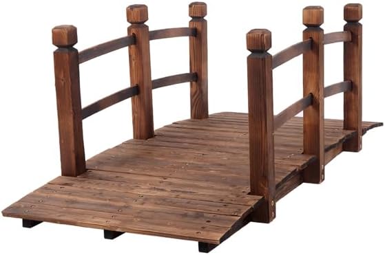 Outdoor Decorative Small Arch Garden Bridge, Solid Fir Wood Patio Courtyard Accent, Waterproof Carbonized Finish, Anticorrosive Landscaping Ornament for Pond, Lawn, Farm, Balcony or Yard Decor