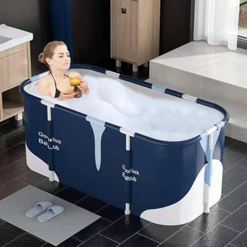 Image of Adult Folding Bathtub Portable Soaking Tub, Collapsible Family SPA Barrel, Maintaining Hot & Cold Temperature With Drainage Hole & Thicken Layer for Home Hot Water & Ice Bath (Milkey)