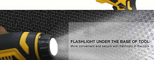 DEKO GCD3.6DKB screwdriver with flashlight illuminated at the base
