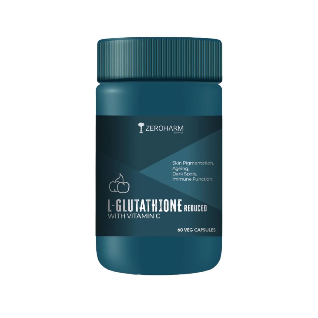 L-Glutathione Reduced with Vitamin C - Skin Glow & Brightening Supplement - Plant-Based Antioxidant - Collagen Support - With Vitamin C, E & Biotin - 60 Veg Capsules By ZEROHARM-image-2
