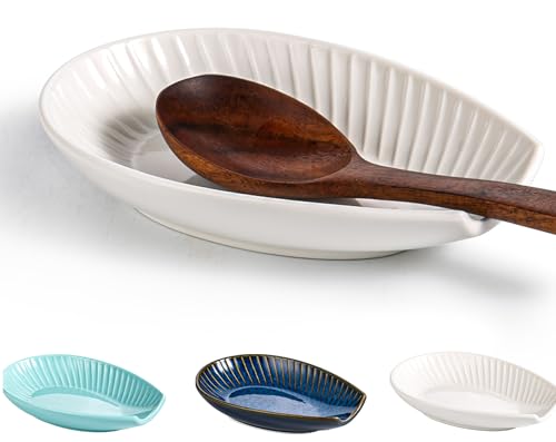 Repose-cuillère en céramique pour cuisinière et comptoir de cuisine, porte-cuillère blanc de 14,5 cm pour cuillère de cuisine et cuillère à café, décoration de cuisine moderne de ferme, passe au