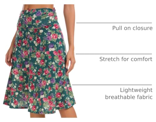 Image of Urban CoCo Women's Ruched High Waist Knee Length Jersey A-Line Stretchy Flared Casual Skirt
