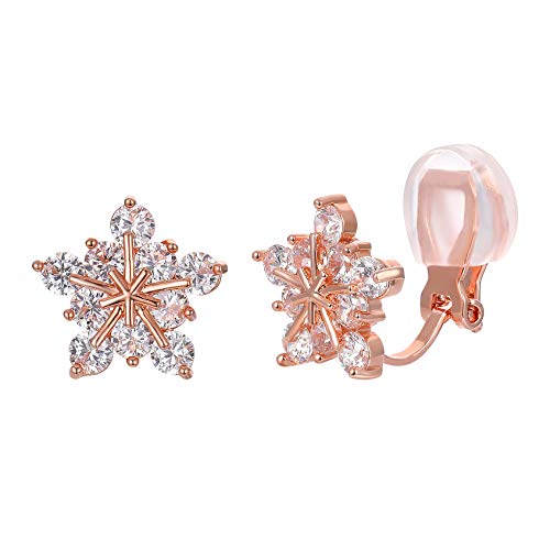 SELOVO Zircon Crystal Snowflake Clip on Stud Earrings Stone Rose Gold Tone