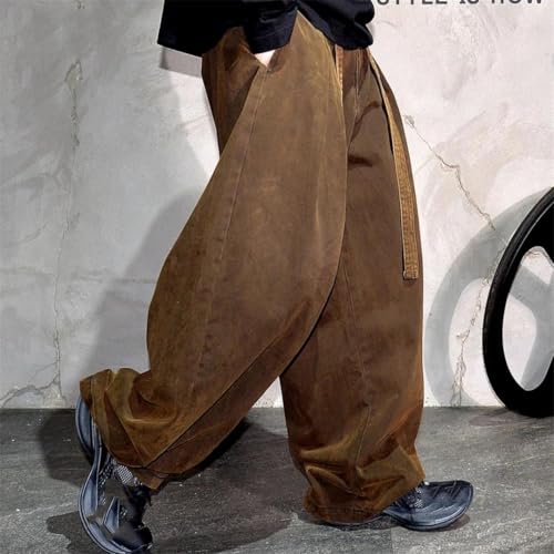 Men’S Trendy Cityboy Loose Fit Baggy Washed Harem Denim Pants Full Length Button Fly Hip Hop Streetwear Casual Trousers2