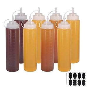 YBCPACK 6 Pack 24oz Plastic Squeeze Squirt Condiment Bottles met Twist On Cap Dids & Labels, Een Pen-Squeeze Sauce…
