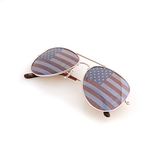 Aviator USA America American Flag Sunglasses - Great Accesory for 4th of July (Gold, Multi)2