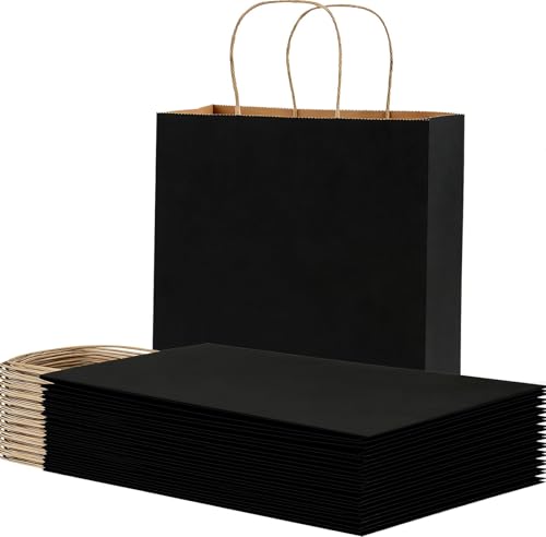 Weifeng 30 Stück Kleine Geschenktüten 11.5x6x15cm Papiertüten Schwarz mit Henkel Tragetaschen Geschenktüten Papier für Hochzeiten Süßwarenläden und den Einzelhandel ((Kleine Größe 130GMS)