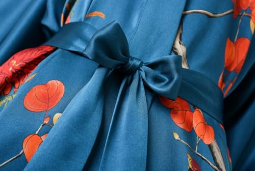 Image of Women's Silk Kimono Robe Short Bathrobe Nightgown 100% Mulberry Silk for Women - Classic Floral Pattern