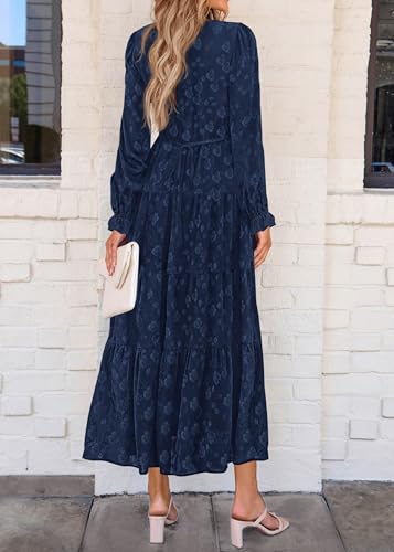Image of KIRUNDO Spring Wedding Guest Dresses for Women 2026 Maxi Floral Long Sleeve Elegant Ruffle Tiered Flowy Party Long Dress