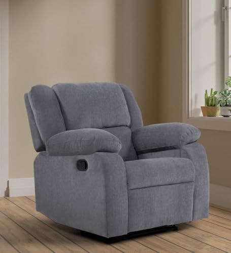 Image of Mintwud Pepperfry Fabric Manual Rocking Recliner Chair Single Seater Sofa | Premium Lounge Chair with Back Support Leg Rest & 3 Recline Modes | Soft Cushion Recliner for Home (Grey)
