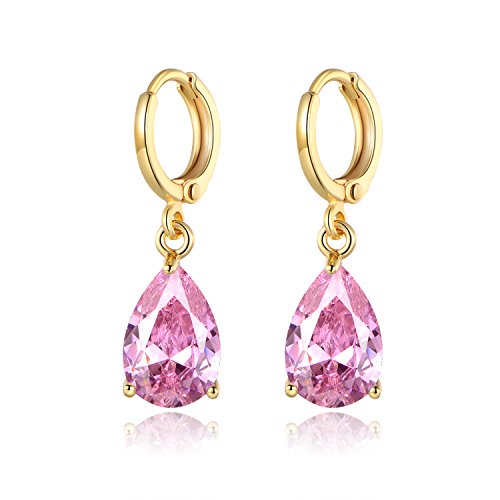 MASOP Ohrringe 18K vergoldet Ohrhänger Klappbügel Ohrschmuck Rosa Tropfen Zirkonia Swarovski Elements Cover