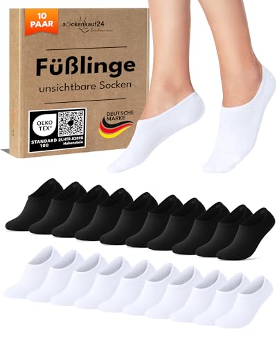 10 Paar F&uuml;&szlig;linge Damen Sneaker Socken Herren Unsichtbar Atmungsaktiv Baumwolle mit Silikonpad 70106T (Schwarz Wei&szlig; 39-42)