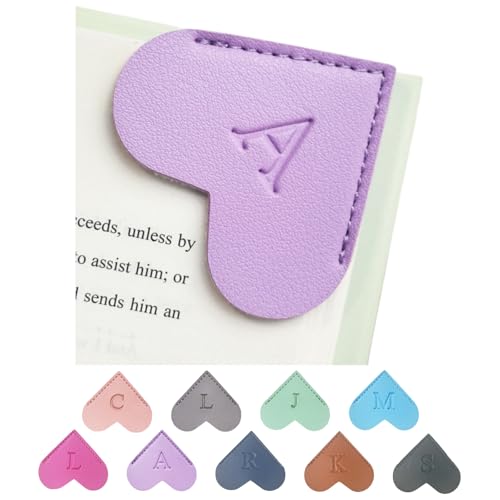 MOTEERLLU Personalized Leather Heart Bookmark with Initials