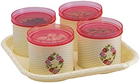4 Pcs Set Zeal Dry Fruit Box, Air Tight Silicon Rubber with One Tray, Golden
