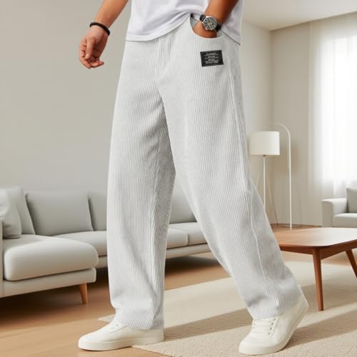 Mokaloha Men's Stylish Everyday Corduroy Ribbed Fabric Pants, Men's Casual Pants, Drawstring Waist with Pockets2