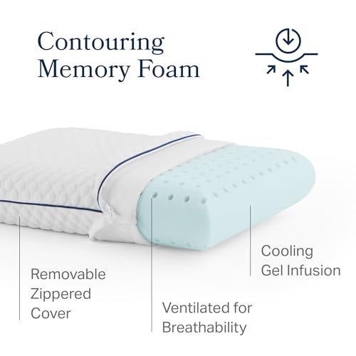 Image of Weekender Cooling Gel Memory Foam Camping Pillow - Travel Size, Ventilated Cooling Pillow for Side & Back Sleepers, Neck Support, Compact with Carry Bag, Washable Cover