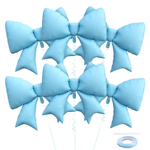 YYBD 6PCS Bow Balloons Macaron Bow Foil Balloon, Large Party Balloons Decoration for Birthday Wedding Engagement & Gender Reveal Mouse Party Large Decorations & Balloon Garland Accessories (Blue)