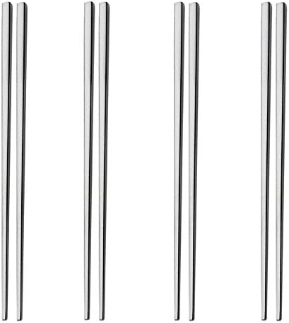 QHZHANG 4 Pairs 9.05" Stainless Steel Chopsticks,Hot Pot Chopsticks,Noodle Chopsticks (A-Mix)