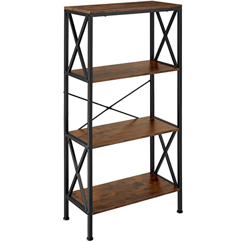 tectake® Libreria 61,5x31,5x133,5 cm, Scaffale in legno e metallo, Design industriale, 4 ripiani con barre a X, Mobile libreria da parete, Scaffale Ufficio e Soggiorno - Legno Industriale Scuro