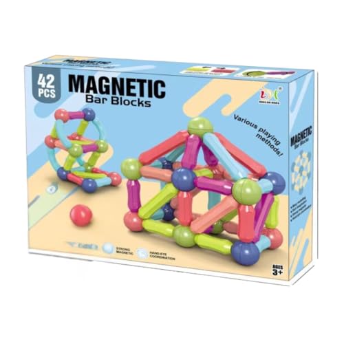 Brinquedo Educativo Infantil - Blocos de Montar Magnéticos com Peças e Bastões para Construção (42 P