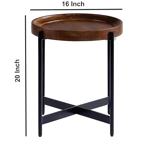 Image of Hamdan Round Coffee Table,Rustic Wood with Storage Shelf, Modern Farmhouse Circle Coffee Table Tray Table with Sturdy Metal Legs Home Furniture-Black Walnut