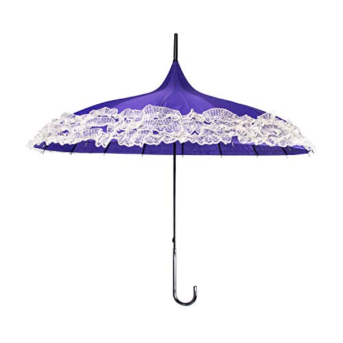 Mengshen 傘 レディース 長傘 ゴスロリ風傘 16本骨 パゴダ 花柄 日傘 uvカット フリル 晴雨兼用 花嫁 結婚式 撮影用 手開き傘 パープル KS26Purple