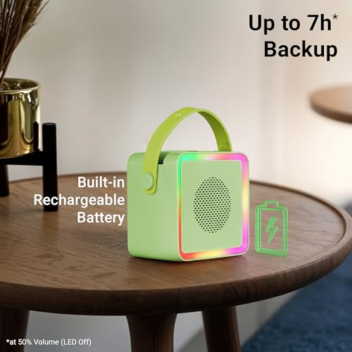 Image of ZEBRONICS County 8, Portable Bluetooth Speaker, 8 Watts, Upto 7 Hours Playback, Passive Radiator, BTv5.3 | TWS | USB | mSD, RGB LED, Call Function, Compact Design, Carry Strap (Green)