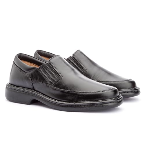 Sapato Anti Stress Couro Ortopédica Diabético Palmilha Gel (Preto, BR, Adulto, Numérico, 44)