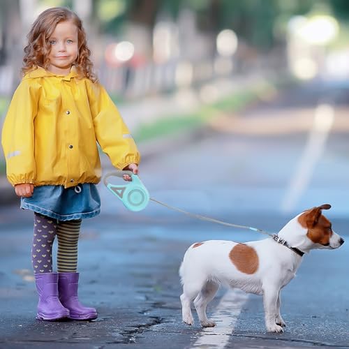 MoYouno 5 m Einziehbare Hundeleine,Strapazierfähige Hundeleine,Automatisch Ausziehbar, Für kleine,Mittelgroße und Große Hunderassen bis zu 5 m 30 kg,Ausziehbare Hundeleine mit LED-Lichtern(Mintgrün)