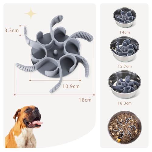 Blanlody Antischlingnapf Hunde, Anti Schling Einsatz für Napf Schlingnapf Hunde mit Saugnäpfe rutschfest für Groß, Mittel Und Klein, Einstellbar Slow Feeder Hund für Kleine Hund und Katzen, Grau