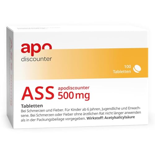 apodiscounter ASS 500 mg Tabletten (1x 100 Stück) - Schmerzmittel gegen Kopfschmerzen Zahnschmerzen & Fieber - Entzündungshemmend & fiebersenkend