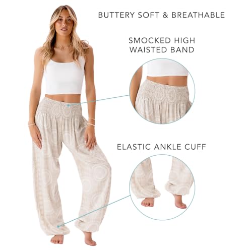 Image of Lotus and Luna Women's Harem Pants Thai Pants for Beach & Lounge High Waisted Flowy Boho Pants Genie Pants Yoga Pants