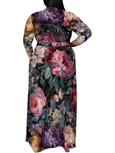 Image of SUZONANA Plus Size Maxi Dresses for Curcy Women Casual Loose 3 /4 Sleeve Long Dress with Belt