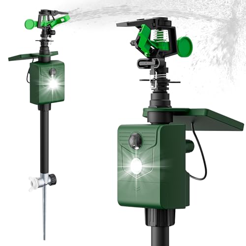 2 Packs Motion Activated Animal Repeller with Water Sprinkler, Solar Powered Deer Repellent Devices,...