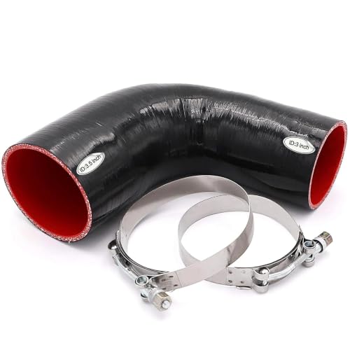 Image of 90 Degree Elbow Reducer Coupler Silicone Hose 4-Ply 3inch to 3.5-inch for Turbo /Intercooler /Intake Piping,Length 120mm Thickness 5mm with T-Bolt Clamp