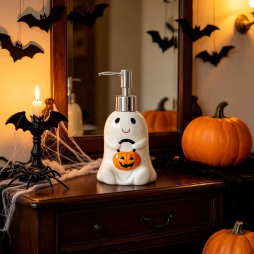 Cute Ghost & Pumpkin Ceramic Hand Soap Dispenser Bathroom Halloween Decor - image 5