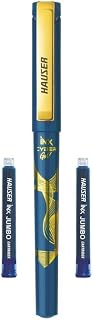 Hauser Inx Cyber Gold Fountain Pen | Smooth Round Nib With Iridium Tip | Unique Liquid Ink System | 2 Ink Cartridges | Blu... Price In India