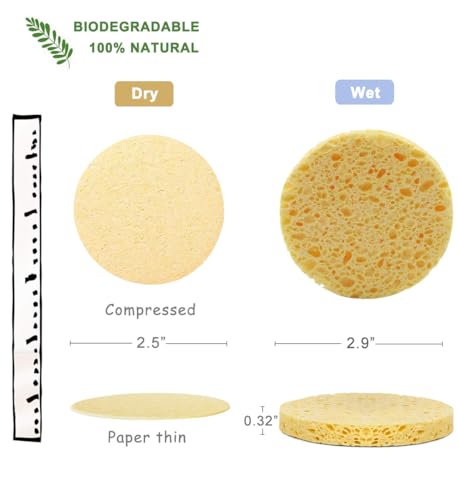 50-Count Compressed Facial Sponges for Daily Facial Cleansing and Exfoliating, 100% Natural Cosmetic Spa Sponges for Makeup Remover, Multicolors - Image 4