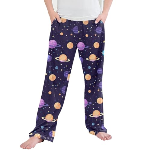 Space Galaxy Planet Long Pajama Pants Elastic Waist PJ Bottoms with Pockets S A110628
