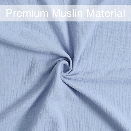 Image of Meracorallo Muslin Swaddle Blanket, 100% Cotton Receiving Blanket Soft and Breathable Swaddle Wrap for Baby Boys and Girls, Placid Blue