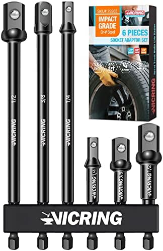 Impact Socket Adapter Set Impact Driver Socket Extension Set 1/4 3/8 1/2 Drive Socket Adapter for Drill Hex Shank Socket Driver set Turn Impact Drill Into High Torque Impact Wrench (6Pcs, 3" & 6")
