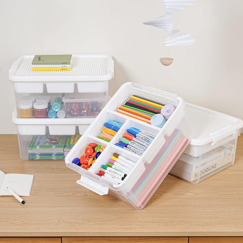 Image of Citylife 17 QT Storage Bins with Building Baseplate Lid and Removable Tray Large Plastic Storage Bins Lego Organizers and Storage Bead, Tool, Sewing, 4 Packs