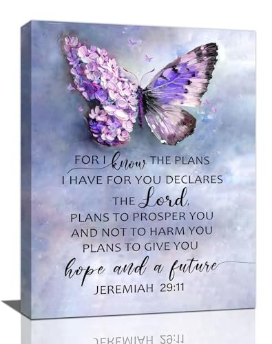 Funaluz Scripture Jeremiah Wall Art Christian Purple Butterfly Wall Decor Religious Bible Verse Pictures Canvas Print Painting Modern Artwork for Church Living Room Bedroom 12"x16"