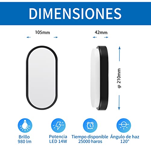 Apliques pared impermeable ovalada ANWIO 4000K para pasillo garaje y taller 2