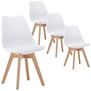 Deuline Esszimmerstühle 28mm stärke Massivholzbeine Polsterstuhl Eesszimmer Stuhl Oslo 4er-Set Weiss 521249