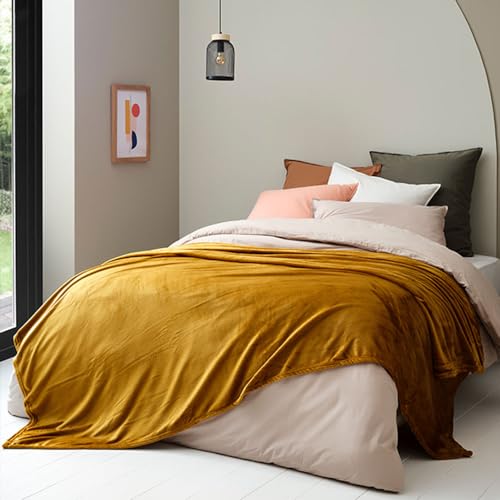 Couverture Velvet Microvelours Toison d’or Miel 180x240cm