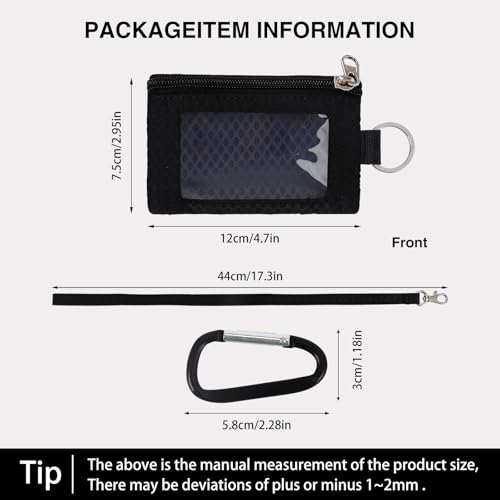 Image of MASAPHlL Small Lanyard Wallet for Women /Men with RFID Blocking ID Badge Holder, Minimalist Nylon Zipper Pouch, Travel Neck Wallet with Keychain, ID Window for Card,Coin,Cash (Dark Blue+Black)