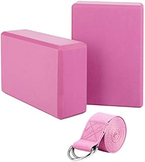 Jim's Store 2pcs Yoga Blocks and Strap Set High Density Foam Yoga Bricks Support Deepen for Yoga Pilates
