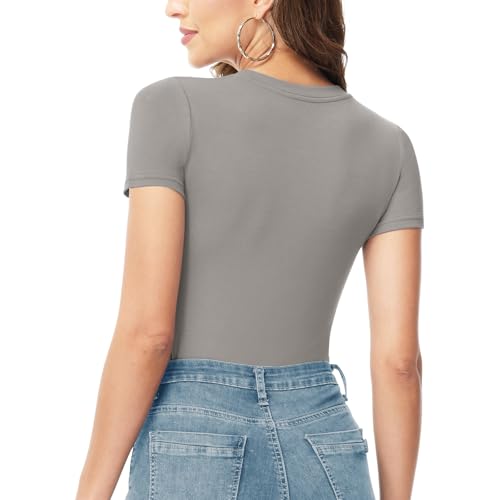TNNZEET Bodysuits for Women - Black Bodysuit Women Tops Round Neck T Shirts for Women Fashion Body Suit Going Out Tops